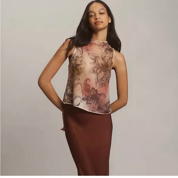 NWT Anthropologie Small Cashmere Mock Neck Floral Sleeveless Sweater - Picture 7 of 9